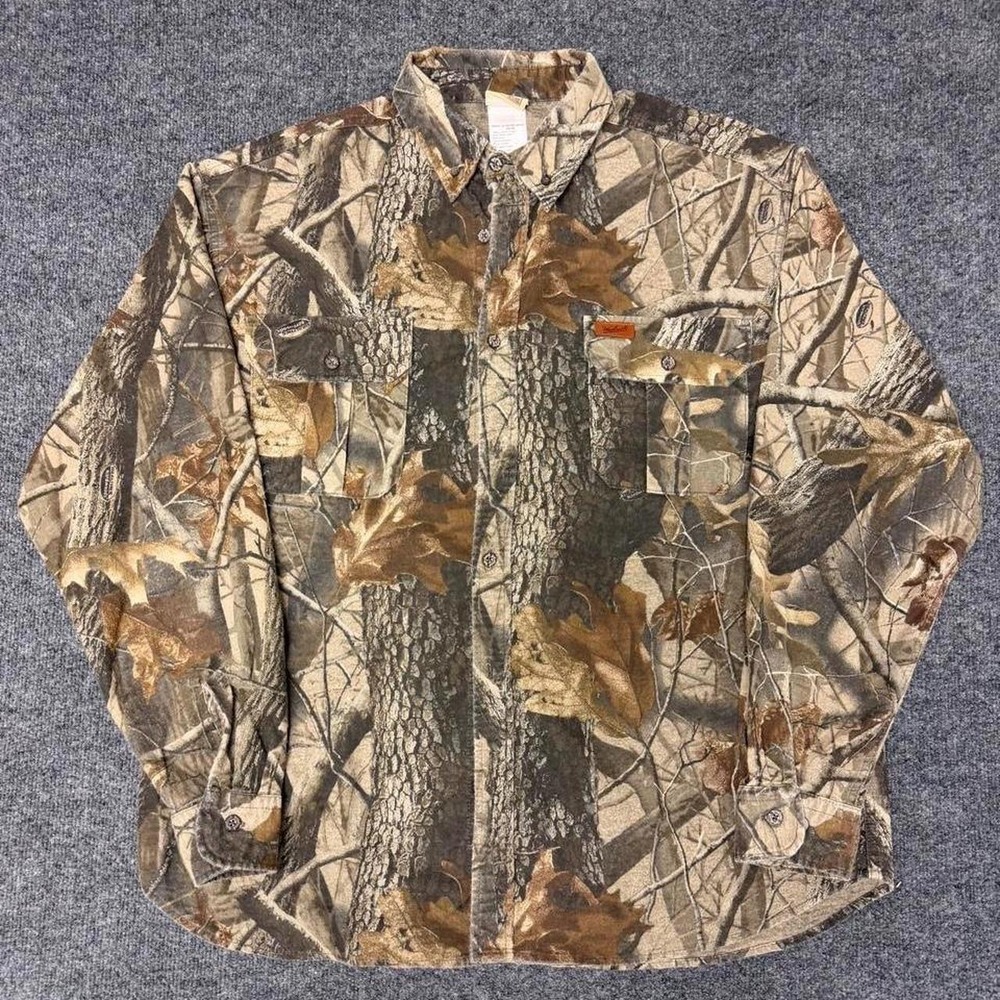 Vintage Woolrich Camouflage Button Up Shirt Mens XL Long Sleeve Camo 4270WT